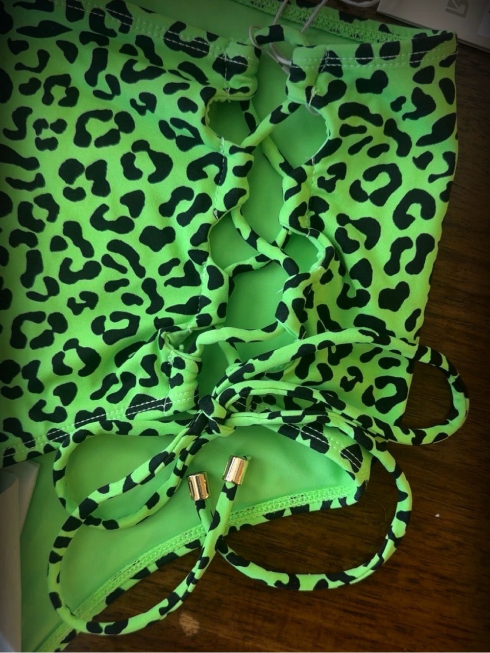 BuffBunny Neon Green Leopard High-Waist Bikini Set - Picture 3 of 4